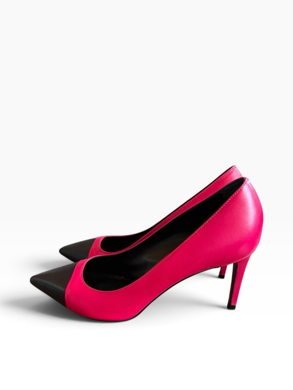 Saint Laurent Zoe Cap-Toe Leather Stiletto Heel Pumps Pink/Black EU 39.5 US 9.5 - Picture 8 of 14